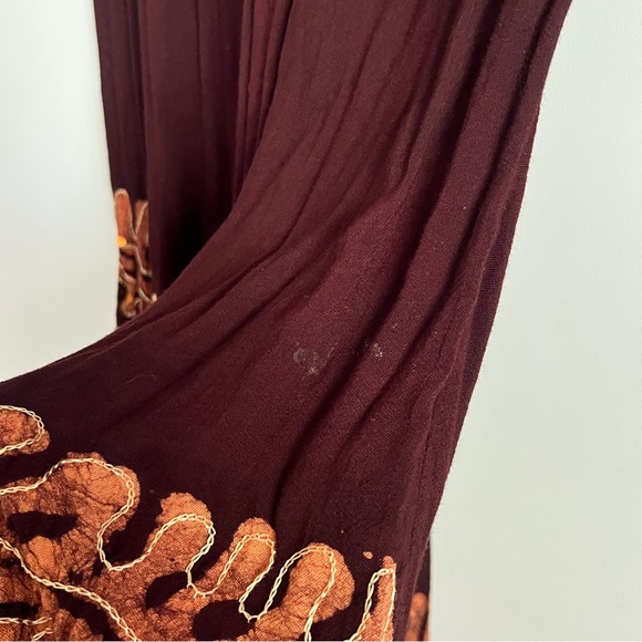 Sunflower Boho Embroidered Brown Orange Sequin Tunic Top Free Size - Picture 8 of 13